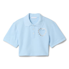 AREA Crystal Heart Cutout Cropped Polo (Baby Blue)