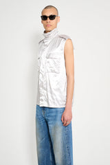 Olly Shinder Wet Look Nylon Sleeveless Overshirt Silver