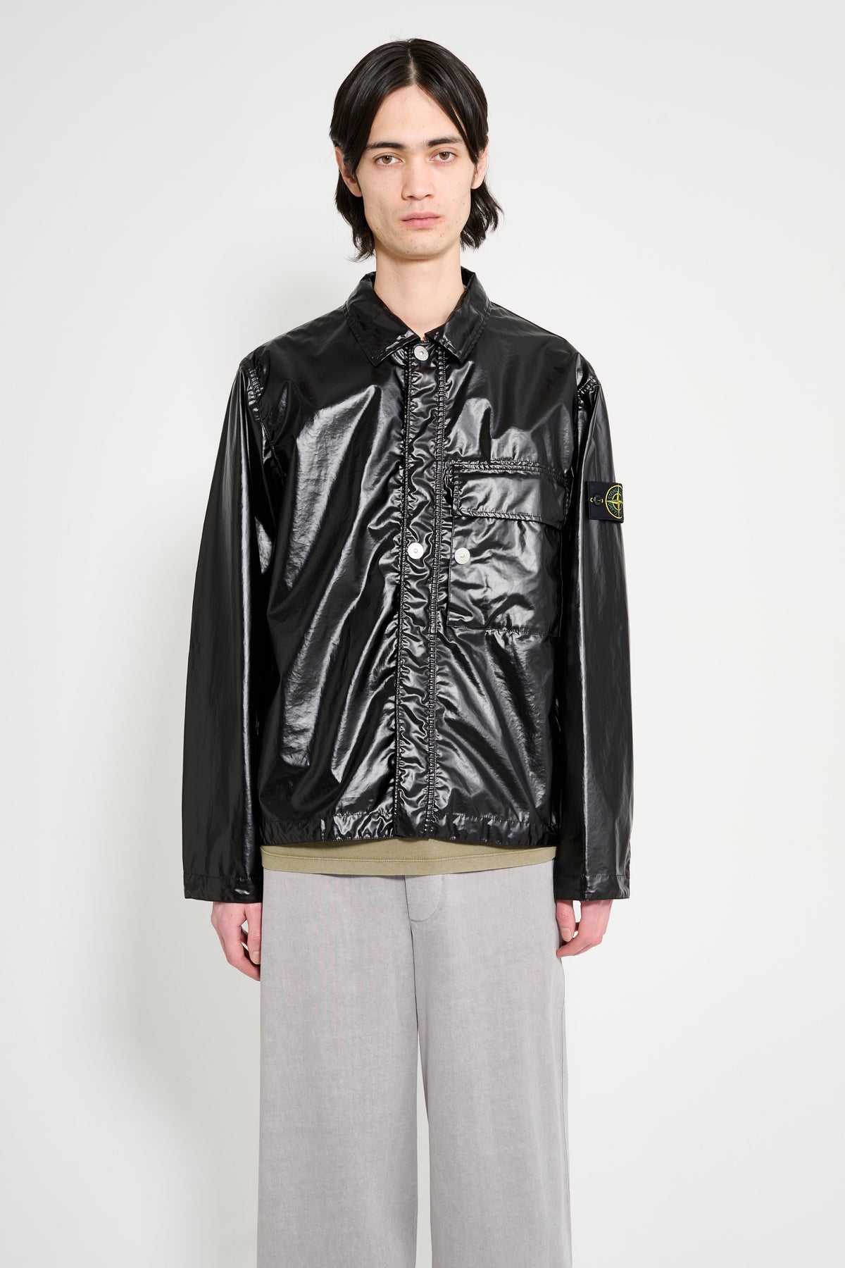 Stone Island Mussola Gommata-TC Nylon Shirt Jacket Black