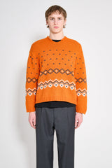 Stüssy Roll V Neck Fairisle Sweater Orange