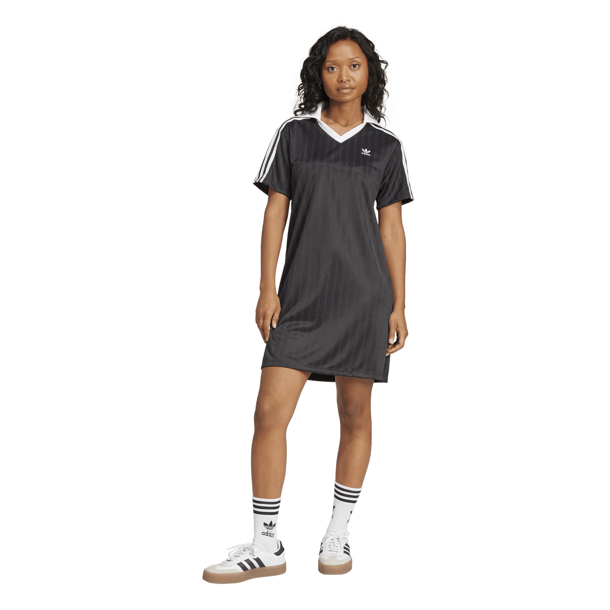 adidas Womens Adicolor Football Jacquard V-Neck Dress - Black