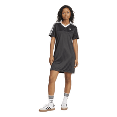 adidas Womens Adicolor Football Jacquard V-Neck Dress - Black