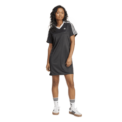 adidas Womens Adicolor Football Jacquard V-Neck Dress - Black