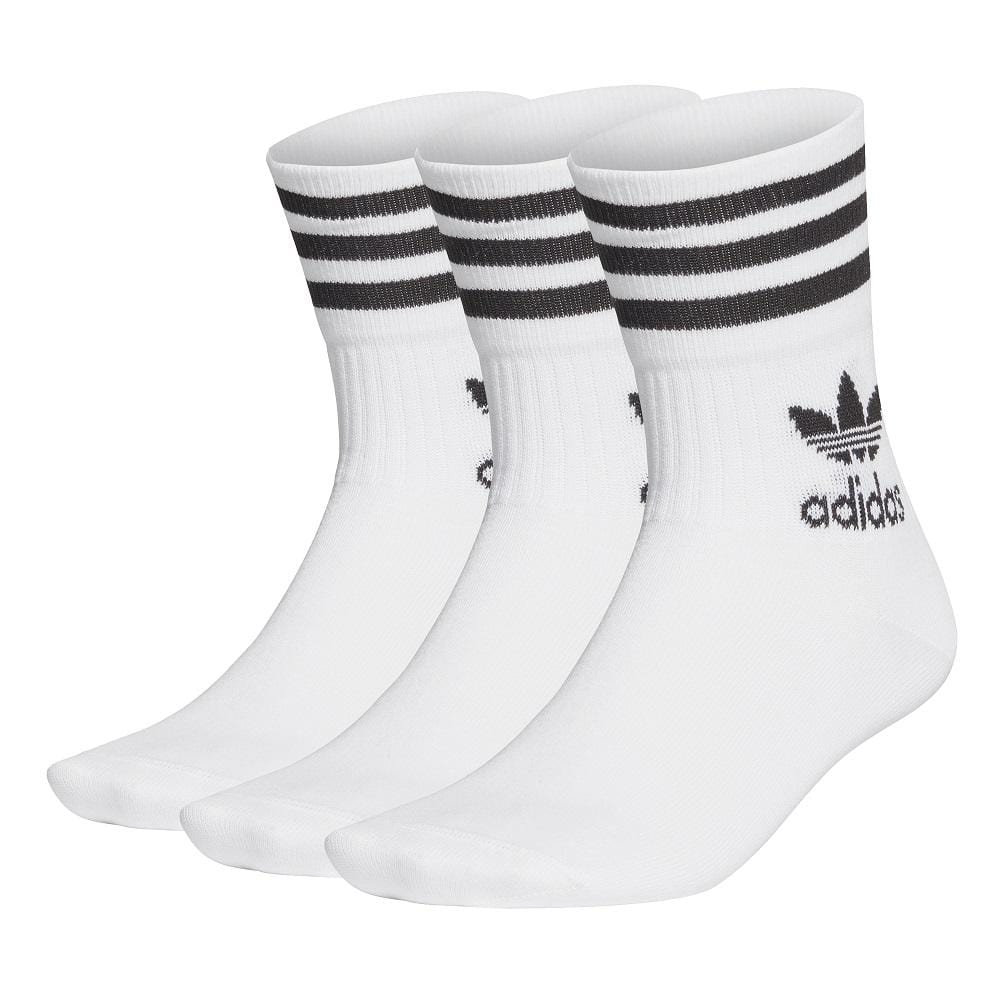 adidas Mid Cut Crew Socks 3 Pack  - White / Black